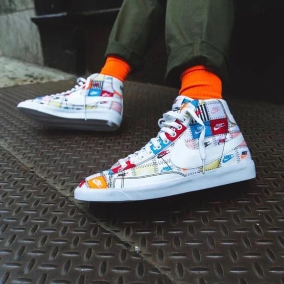 Nike Other - RARE Nike Blazer Mid 77' Patchwork Sneakers Men's White Orange Shoes Size 8.5